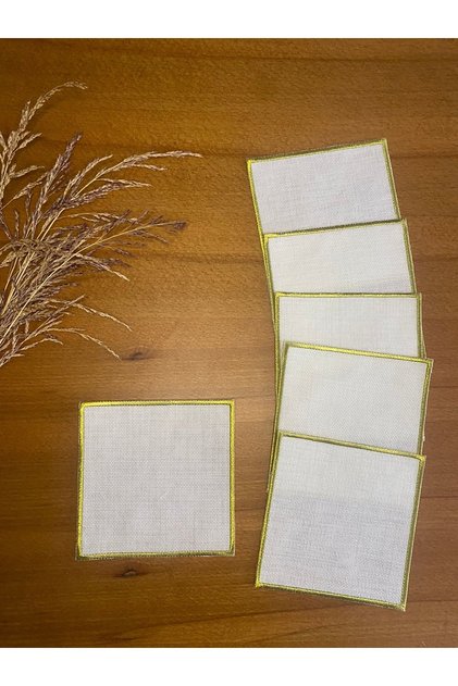 Linen Linen Gold Glitter Embroidery Embroidered 6 Pieces Square Etamine Cocktail Presentation Napkin Suitable for Processing