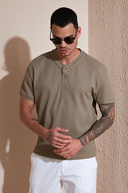 Buratti Pamuklu Relaxed Fit Düğmeli Sıfır Yaka T Shirt Erkek T