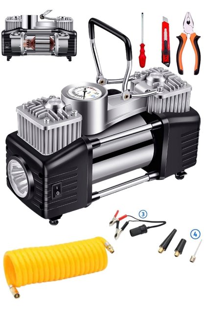 Profesyonel 930P Çift Pistonlu 12 V 230 Psi Dakikada 85 Lt Araç Araba Lastik Bot Şişirme Kompresörü