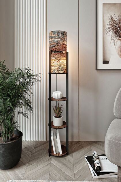 Halımax Dora Ahşap Yuvarlak Raflı Leaf Modern Dekoratif Lambader