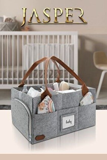 JASPER Taba Deri Kulplu Kapaklı Bej Keçe Anne Bebek Bakım Çantası