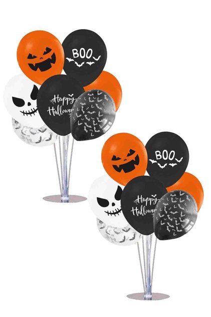 Halloween 2-Piece Balloon Stand + 14 Balloon Halloween Pumpkin Printed Ornament Stand
