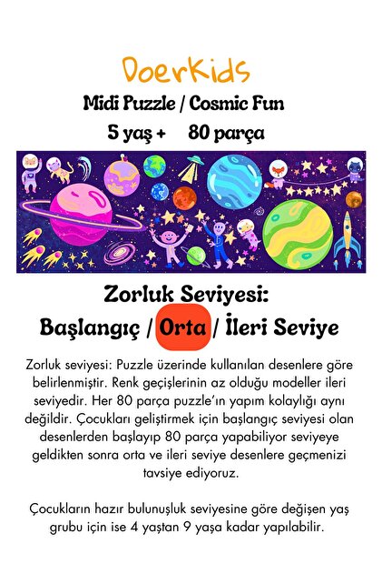DoerKids Cosmic Fun Midi Puzzle | 4-9 Yaş 80 Parça - Fiyatı, Yorumları