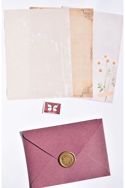 Burgundy Envelope Sealed Letter Set / Vintage Scrapbook, Gift