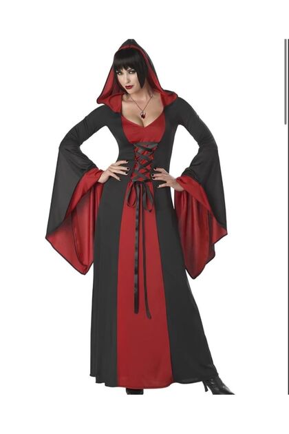 Costum de vrăjitoare roșie neagră pentru adult