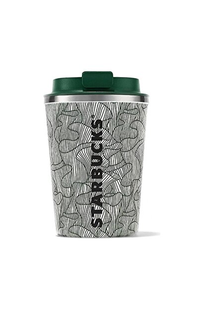 Starbucks ® Green and White Patterned Steel Thermos Cup 355 Ml