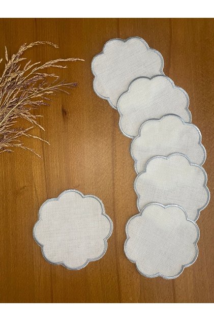 Linen Linen Silver Color Cloud Patterned 6 Pieces Cocktail Presentation Napkin Suitable for Etamine Processing