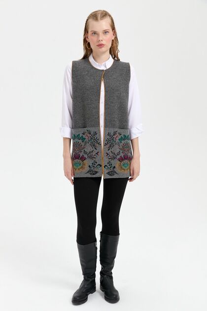 Women's Knitwear Open Front Araboy Wool Vest Smoked