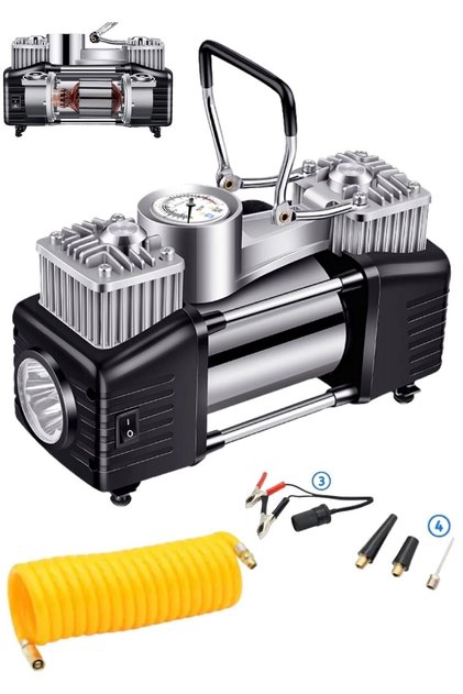 Profesyonel 830P Çift Pistonlu 12 V 240 Psi Dakikada 85 Lt Araç Araba Lastik Bot Şişirme Kompresörü