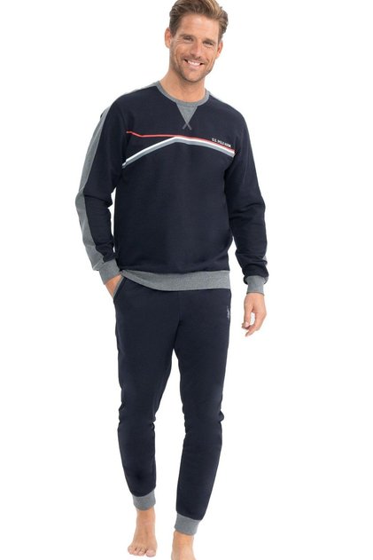 Cotton, Elasticated Cuffs and Legs, Long Sleeved, Men's Pajama Set Navy Blue