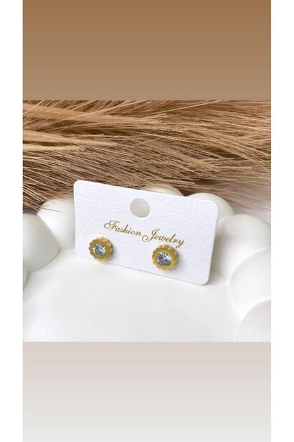Gold/Gold Color Zircon Stone Pin Steel Earrings