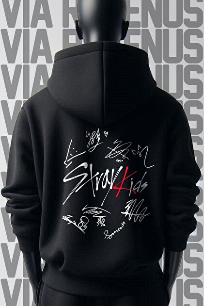 Vordevia Stray Kids İmza Ön ve Arka Baskılı 3 İplik Geniş Kalıp