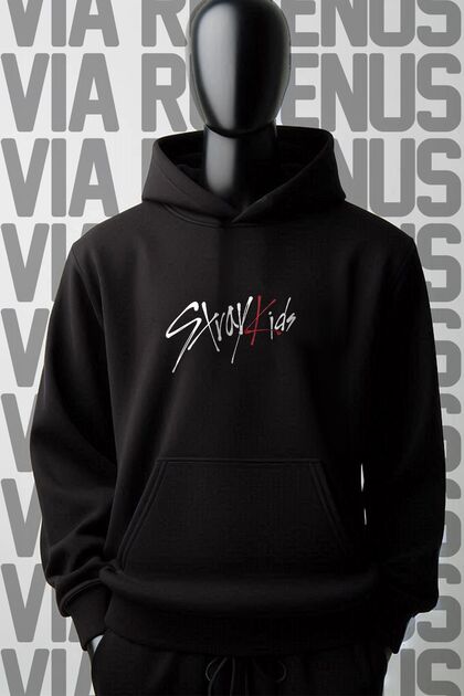 Stray Kids ⑱ Vordevia Stray Kids İmza Ön ve Arka Baskılı 3 İplik Geniş Kalıp