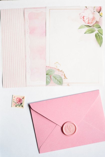 Pembe Zarflı Mühürlü Mektup Seti / Vintage Scrapbook, Hediye