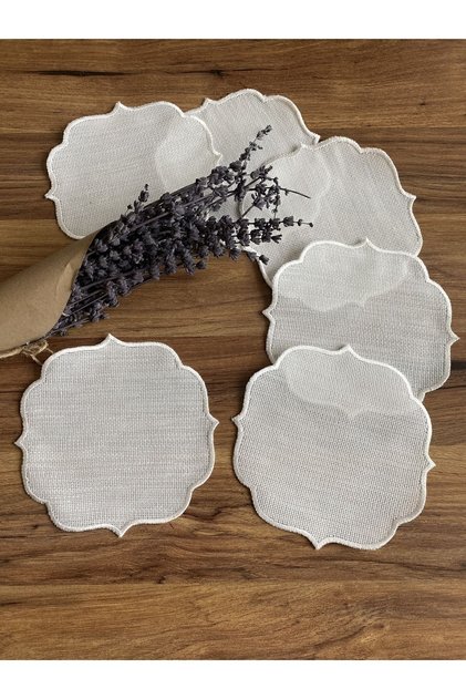 6 Adet Etamin Işlemeye Uygun Linen Keten Kumaş Ekru Renk Kahve Yanı Kokteyl Sunum Peçete