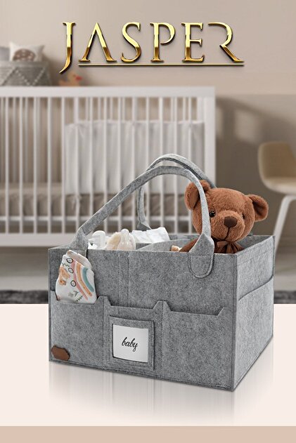 JASPER Keçe Gri Sade İsimlik Fotoğraf Bölmeli Kapaklı Çok Amaçlı