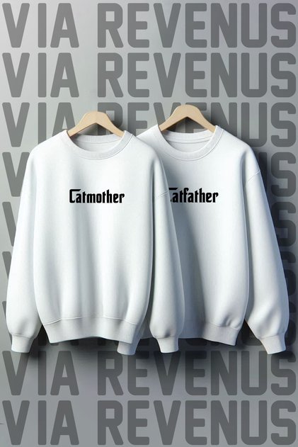 Cat Father Cat Mother Printed Crew Neck 3 Thread Raised Wide Fit Lover Sweatshirt