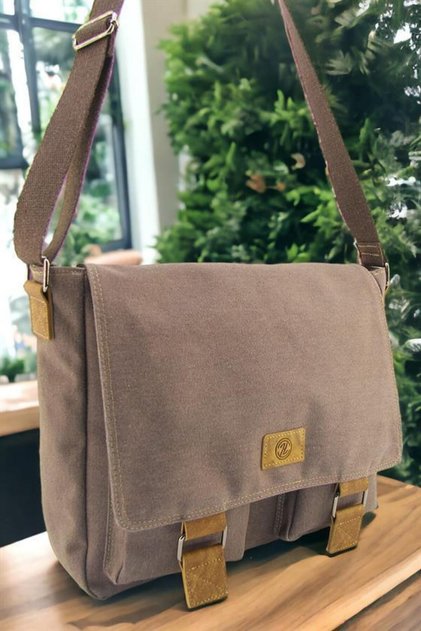Unisex Brown Canvas Waterproof Postman Business School Briefcase Laptop Notebook Bag (Hand Bag with Gift)