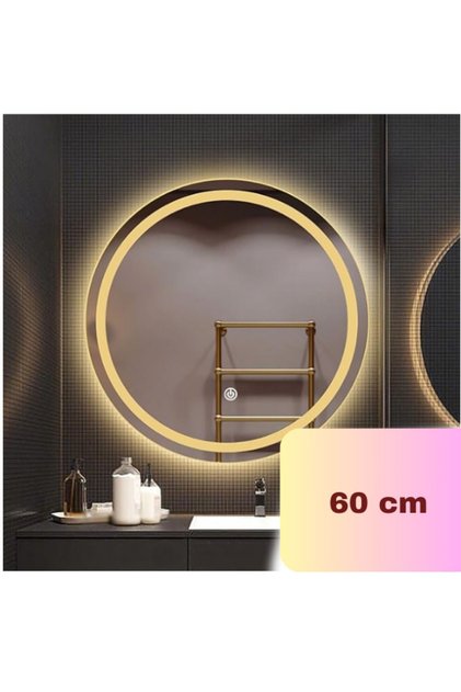 60 cm Çapında Led'li Lavabo, Banyo, Duvar Aynası Kumlamalı (Dokunmatik)(Günışığı)