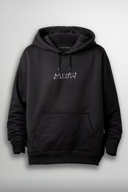 Cat Design Front Printed Hoodie - Meow