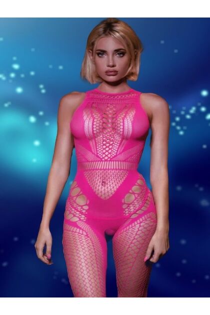secret night Neon Pink Garter Belt Body Stocking Night Day Wear Lingerie  Pantyhose Women Fancy Geometric Pattern- Trendyol