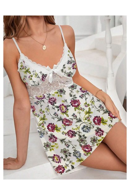 Sling Soft Satin Floral Printed Nightgown
