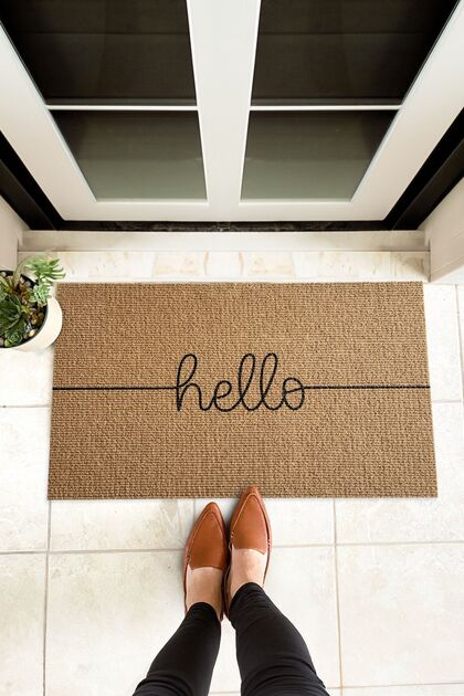 Striped "hello" doormat - 40x60 cm