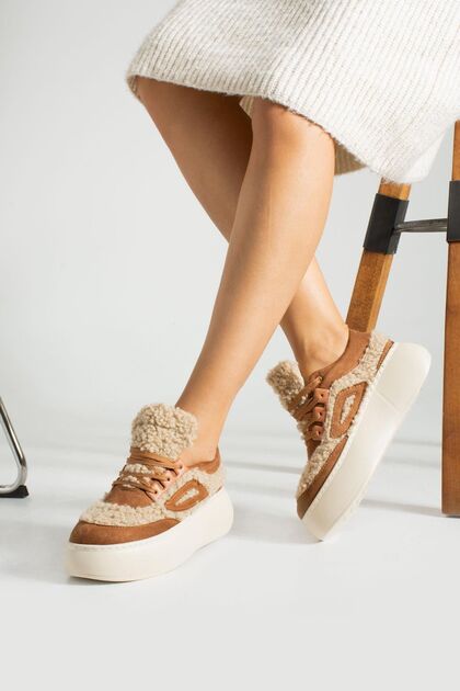 Glenz Kadın Yüksek Taban Tüylü Sneaker Spor Ayakkabı TS1157
