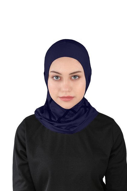 Visca Series Plaid Patterned Plain Hijab - Navy Blue - (St315), (Id 7831503)