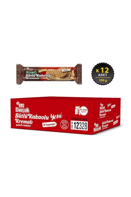 Burçak Sütlü Kakaolu Kremalı Yulaflı Bisküvi 100 g x 12 Adet