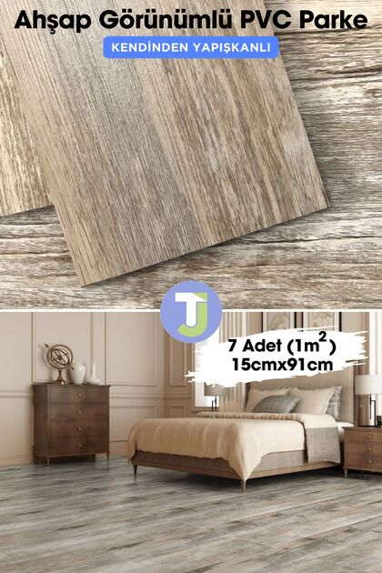 Kendinden Yapışkanlı Parke Tasarım Mutfak Banyo Zemin Duvar Kaplama 15cm×91cm(7'Lİ PAKET)