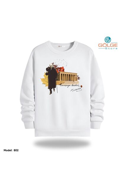 Ataturk Chest Printed Slimfit Crew Neck 2 Thread Unisex Sweatshirt