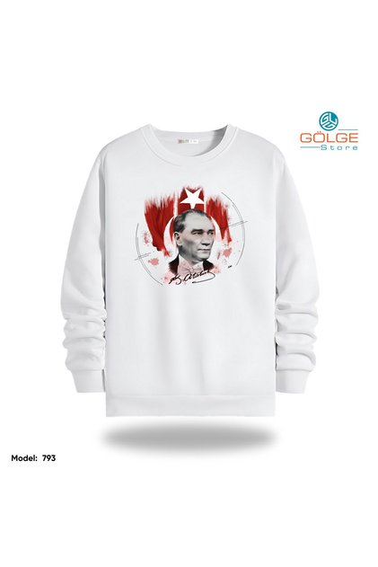 Ataturk Chest Printed Slimfit Crew Neck 2 Thread Unisex Sweatshirt