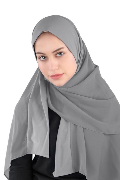 Tape Detailed Sandy Chiffon Shawl - Dark Gray - (St600), (Id 2960027)