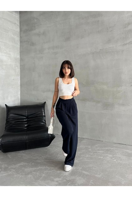 Lycra Palazzo Trousers with Wide Leg and Velcro Front