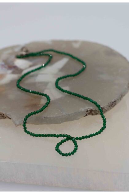 Emerald Stone Thin Natural Stone Necklace 2 mm