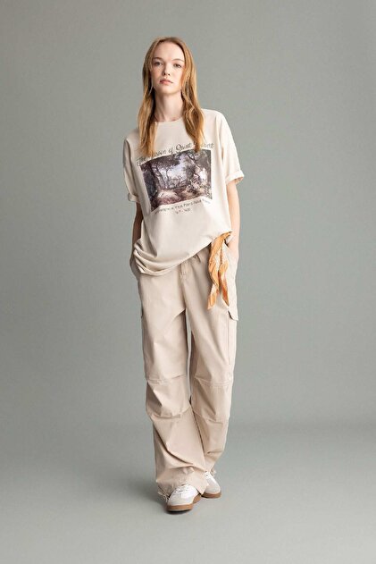 Defacto Coool Parachute Poplin Trousers Basic Plain Pocket Elastic