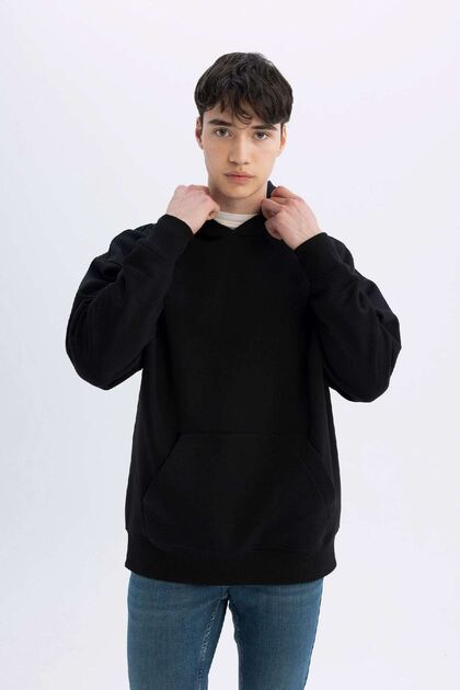 Oversize Wide Fit Hooded Basic Plain Sweatshirt with Kangaroo Pocket A4331Ax24Au