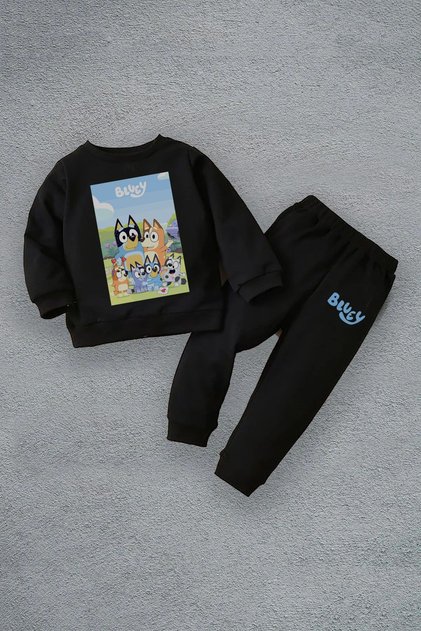 Set de trening pentru copii cu imprimeu Bluey, cu gât rotund, cu 3 fire, pentru copii