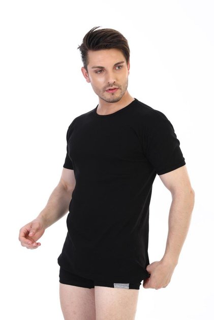 Men's Black 3-Piece Ribbed Crew Neck T-shirt Undershirt 841