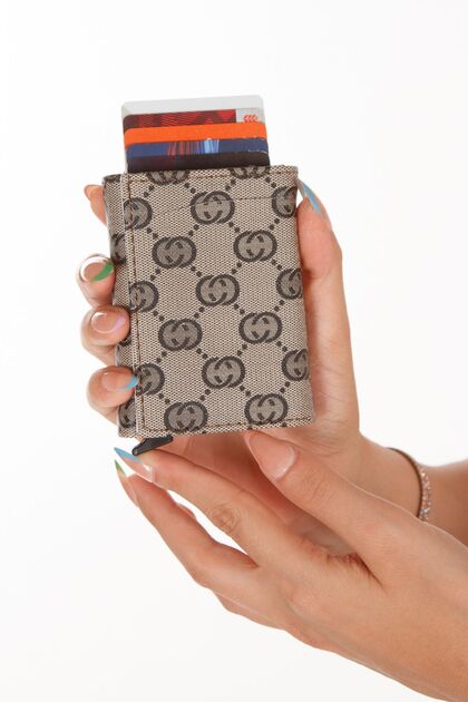Unisex automatic card holder wallet with mechanism, 8 card compartments (7cmx10cm)