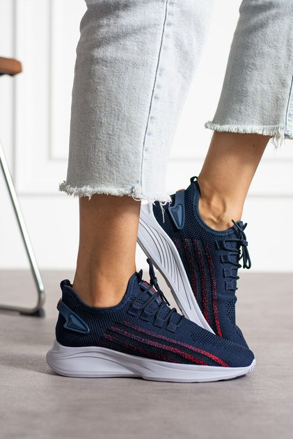 Navy Blue Red Unisex Washable Comfortable Breathable Odorless Knitwear Sports Shoes Sneaker 015
