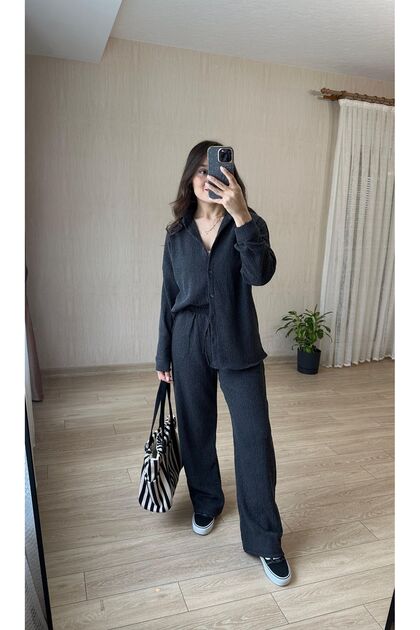 Women's Casual Wear Shirt Suit Escobar Cotton Knitted Fabric Black