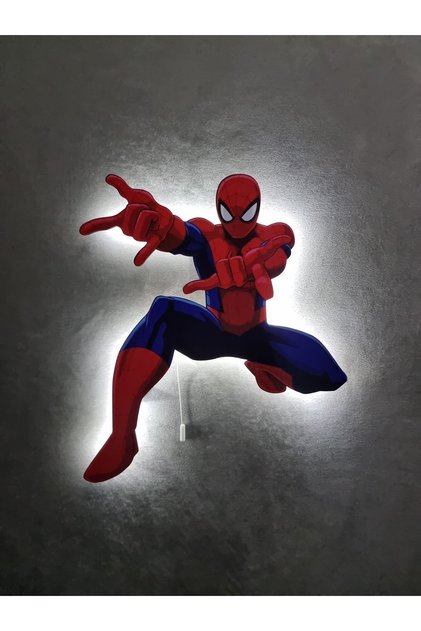 Dekoratif Ahşap Baskılı Ledli Örümcek Adam Çocuk Odası Gece Lambası 32*32