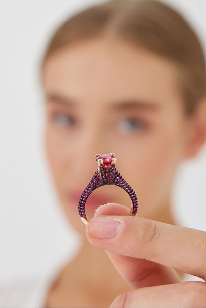 925 AYAR GÜMÜŞ RUBY TAŞLI TEKTA