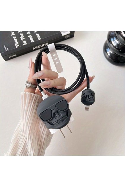 İphone 18w/20w Uyumlu Skull Şarj Aleti Kılıfı, Şarj Kablo Koruyucu, Şarj Koruyucu Kılıf 4’lü Set