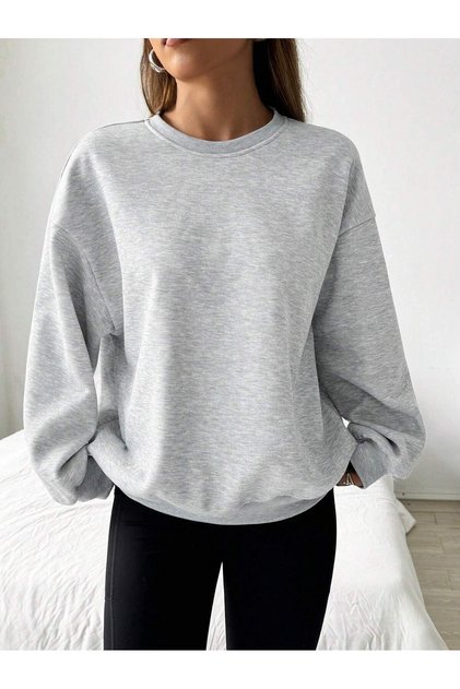 Hanorac casual de bază, gri, cu textura moale