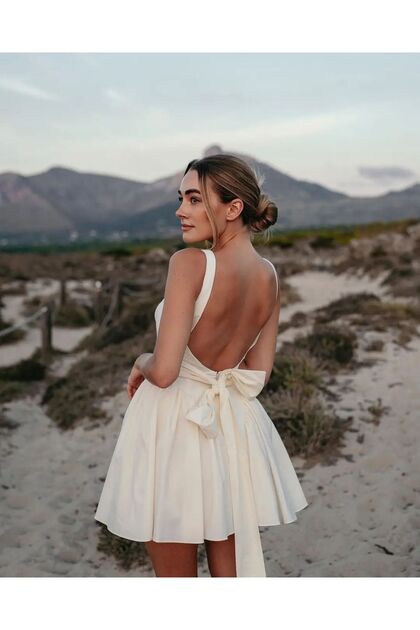 FASHION COCKTAIL A-Line Skirt Backless Bow Sleeveless Dress Graduation Wedding- Trendyol FASHION COCKTAIL A-Line Skirt Backless Bow Sleeveless Dress Graduation Wedding- Trendyol