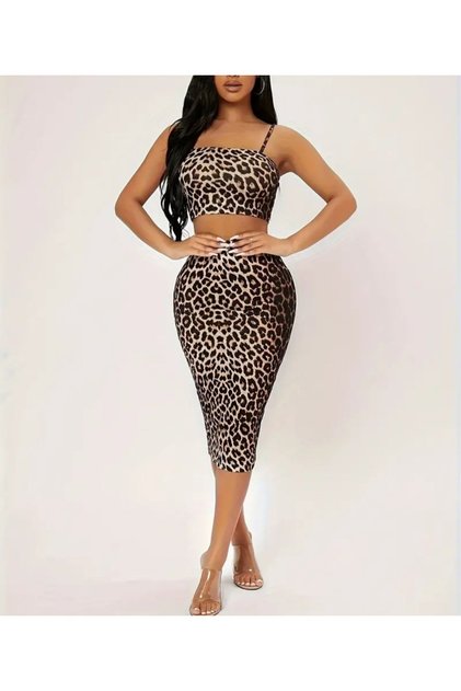 Leopard Print Skirt Crop Set