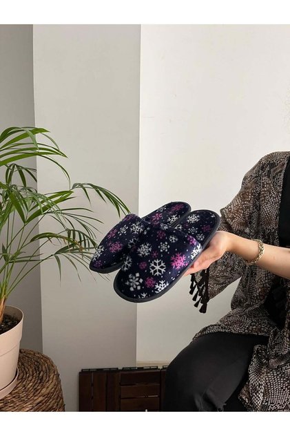 Snowflake Patterned Women's House Slippers Hospitality Hospitality Dowry Winter Slippers with Closed Front